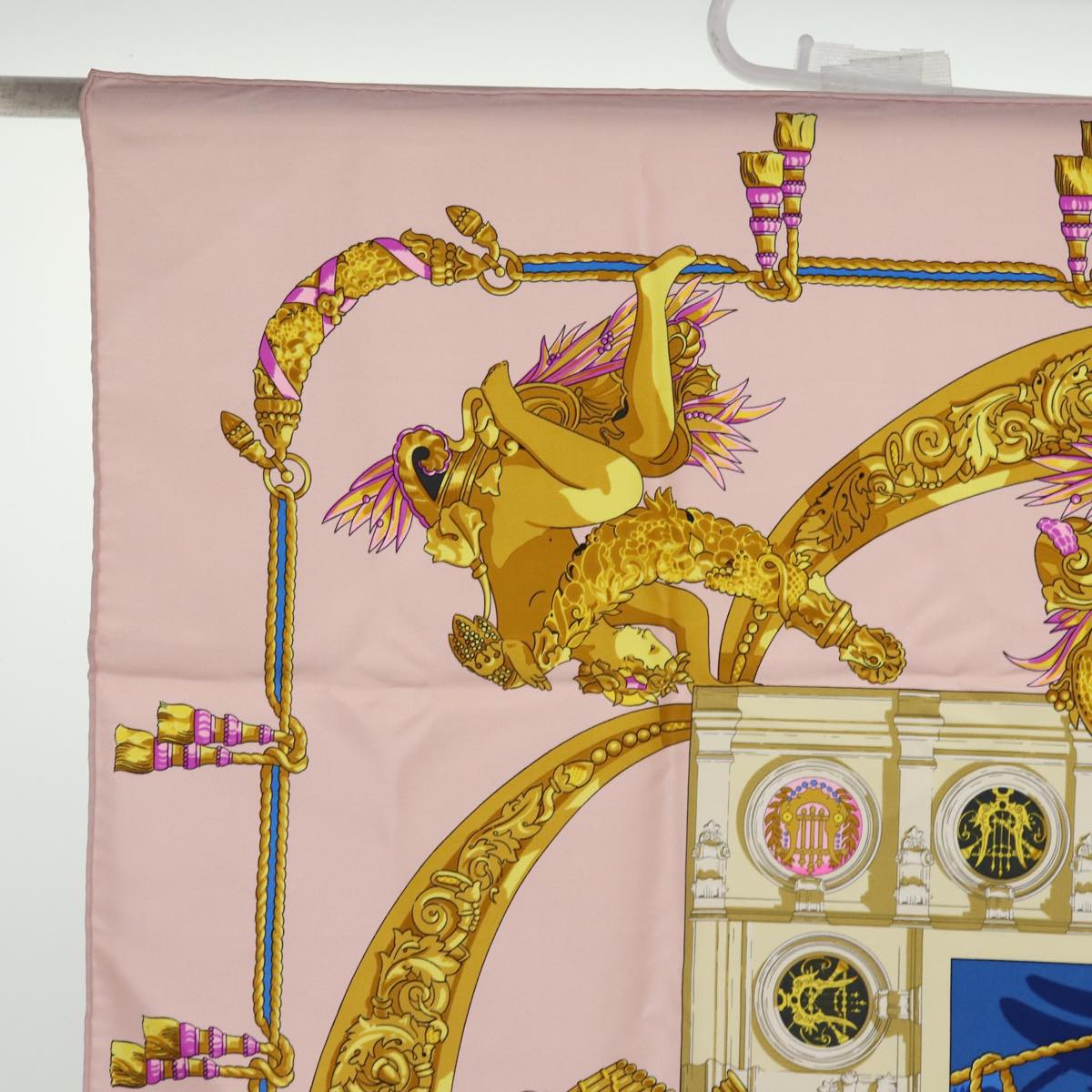 HERMES Carre 90 Scarf ""HOMMAGE A CHARLES GARNIER"" Silk Pink Auth bs14777