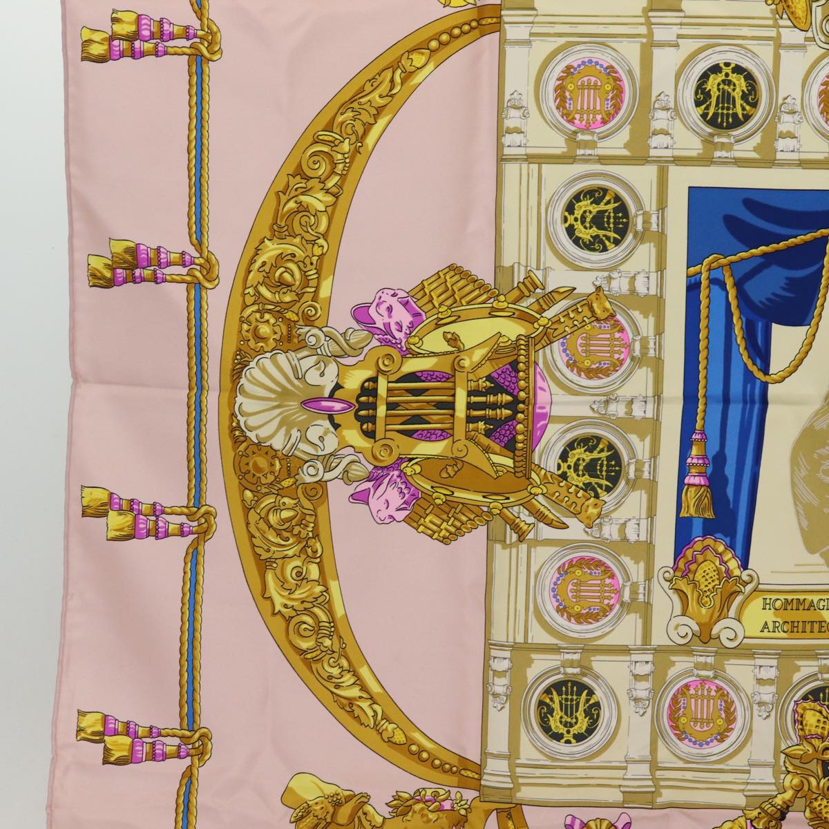 HERMES Carre 90 Scarf ""HOMMAGE A CHARLES GARNIER"" Silk Pink Auth bs14777