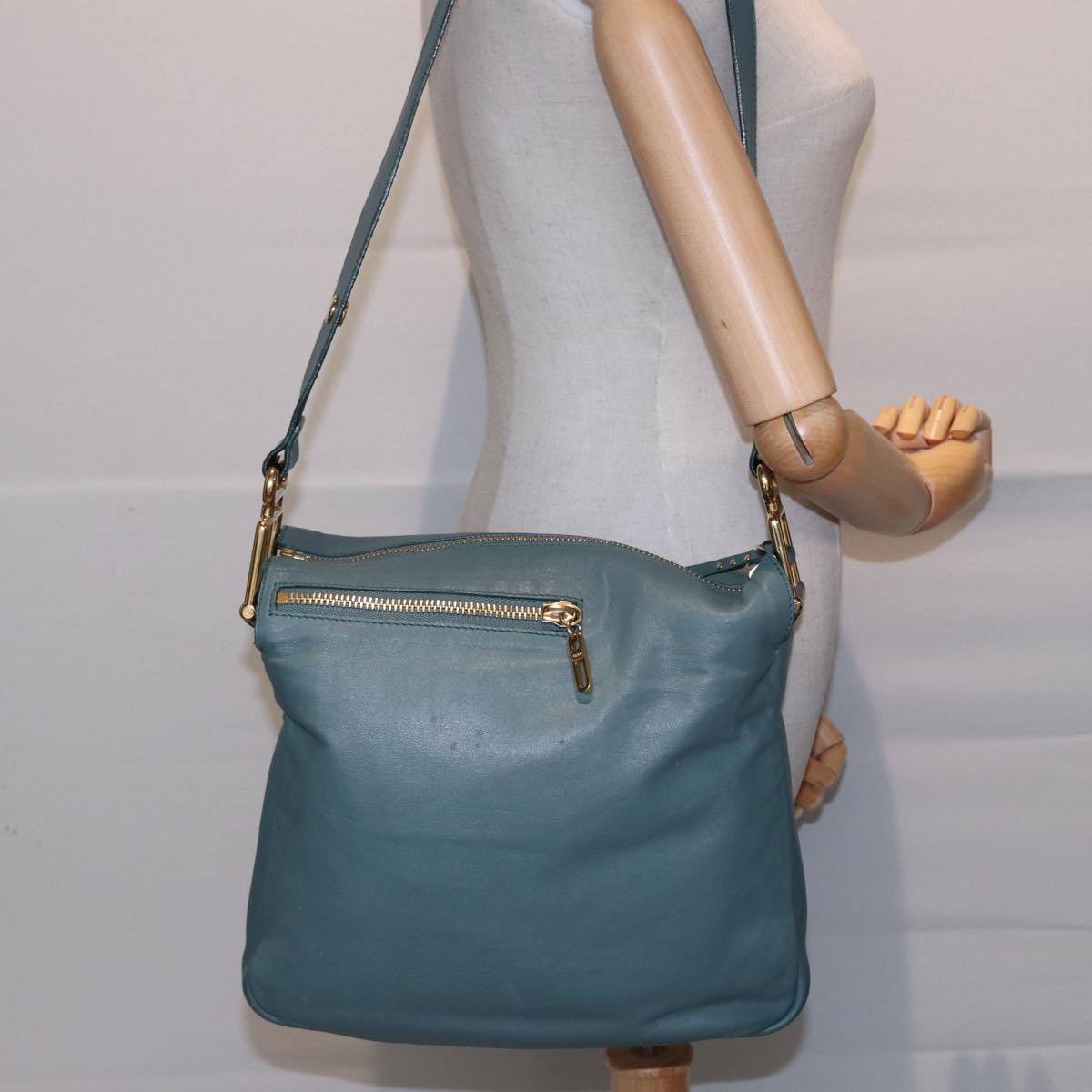 Chloe Shoulder Bag Leather Turquoise Blue Auth bs14789