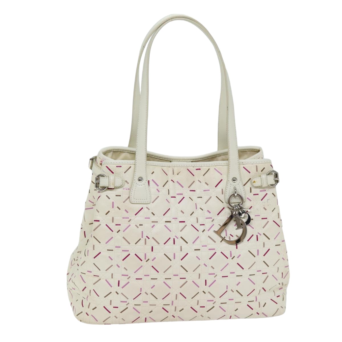 Christian Dior Lady Dior Canage Tote Bag Coated Canvas White Auth bs14793