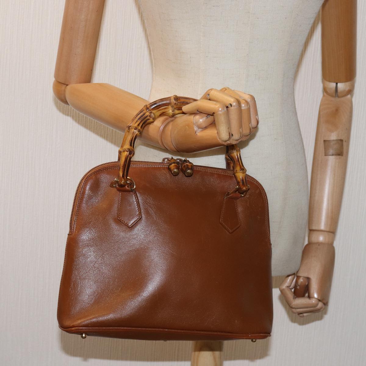 GUCCI Bamboo Hand Bag Leather Brown 000 1046 0290 Auth bs14807