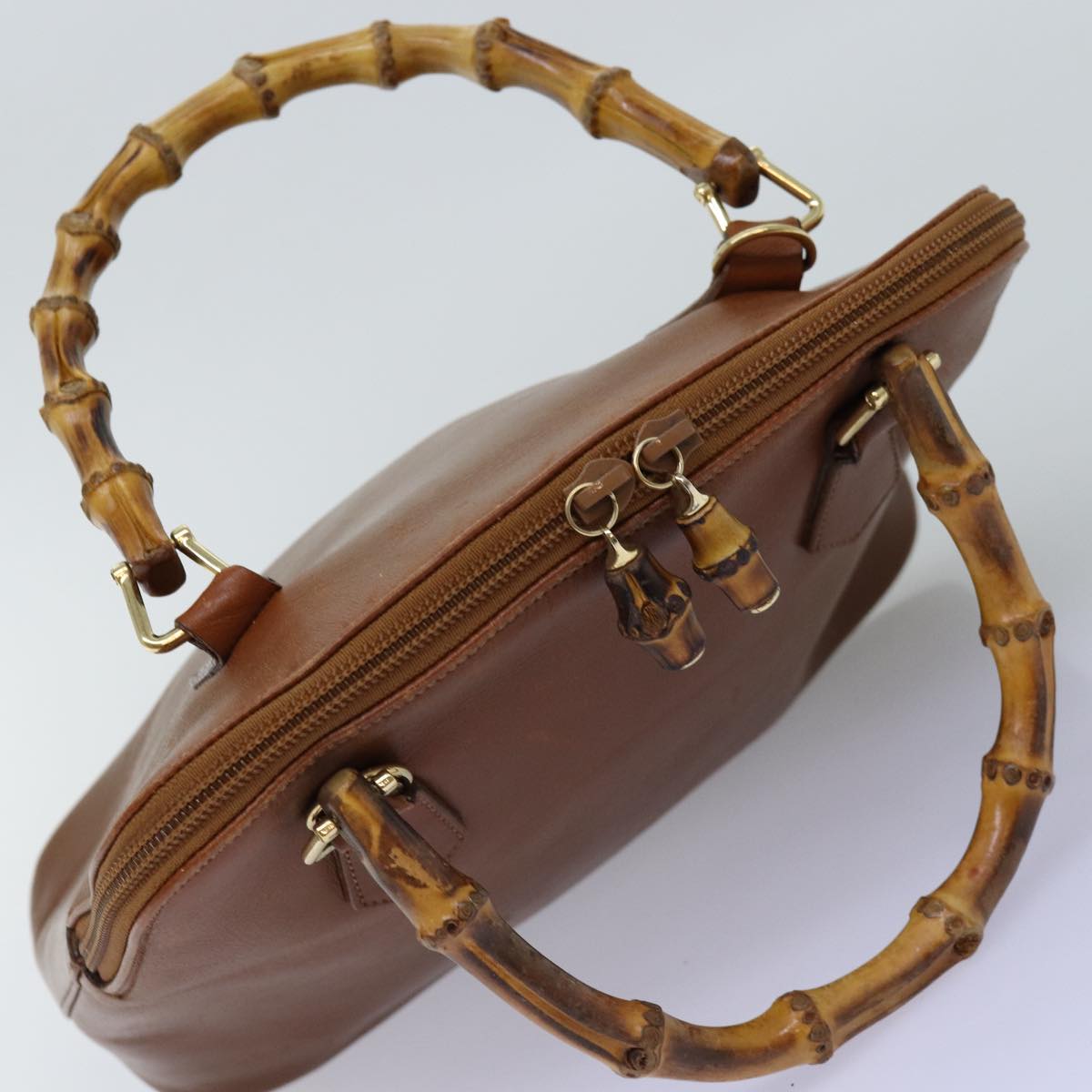 GUCCI Bamboo Hand Bag Leather Brown 000 1046 0290 Auth bs14807