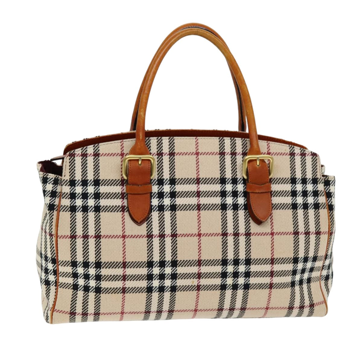 BURBERRY Nova Check Hand Bag Canvas Beige Auth bs14828