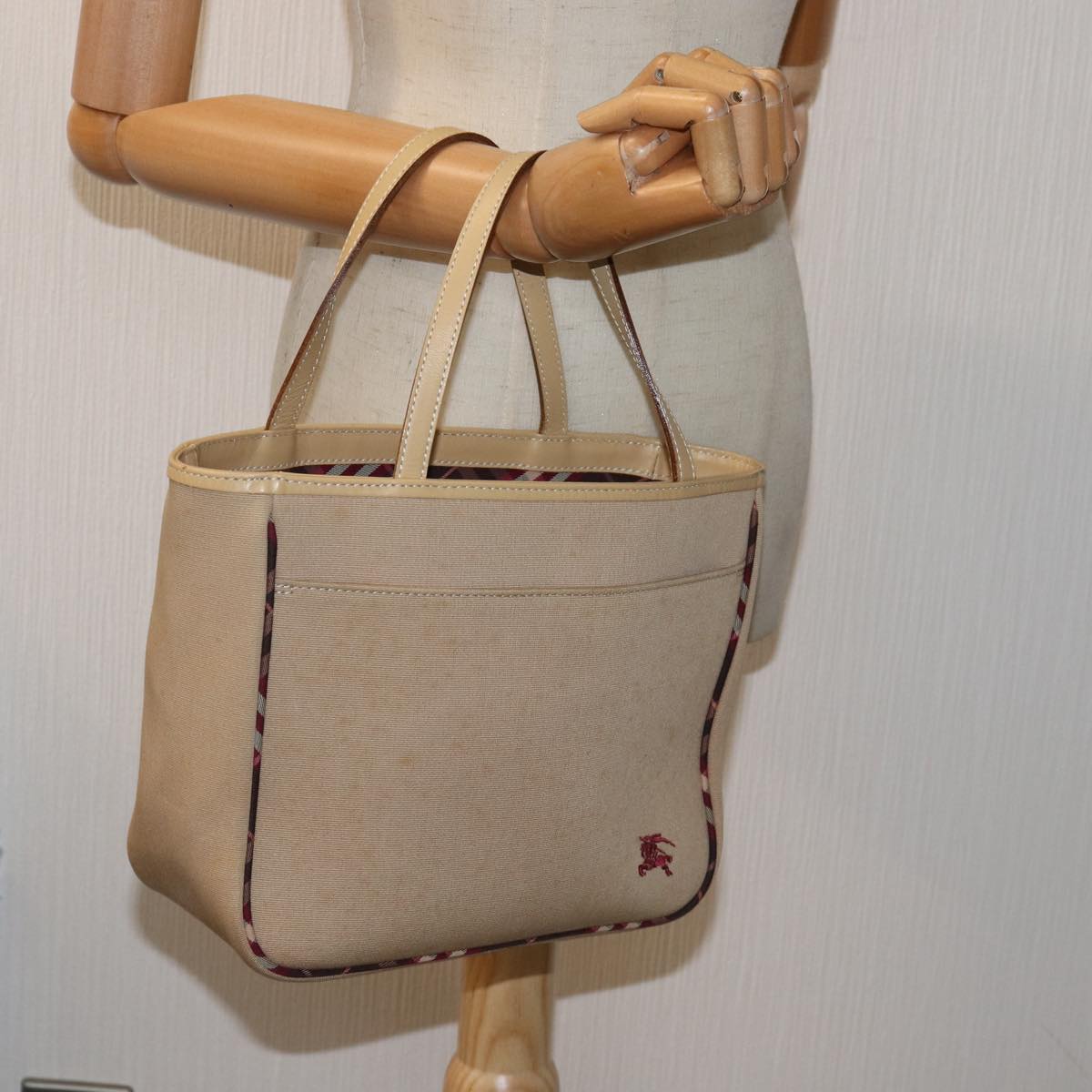 BURBERRY Blue Label Hand Bag Canvas Beige Auth bs14831