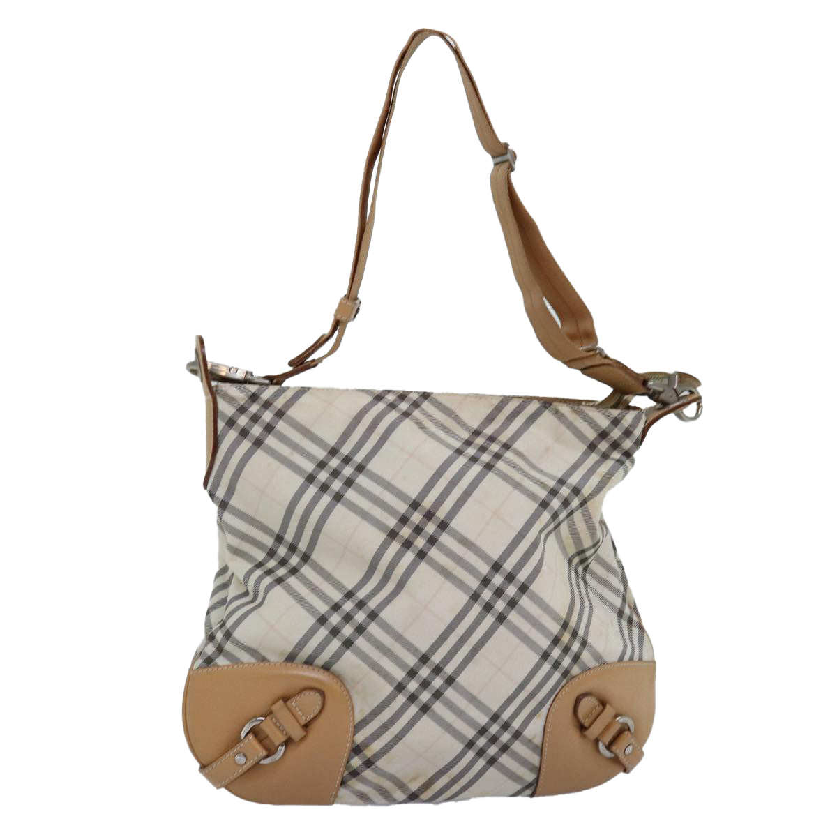 BURBERRY Nova Check Shoulder Bag Nylon Beige Auth bs14832