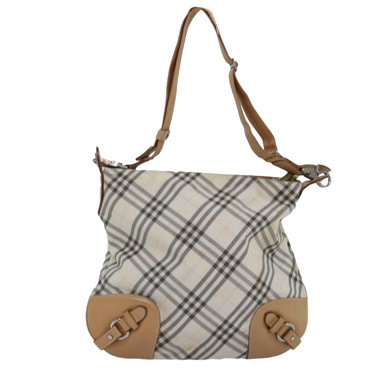 BURBERRY Nova Check Shoulder Bag Nylon Beige Auth bs14832