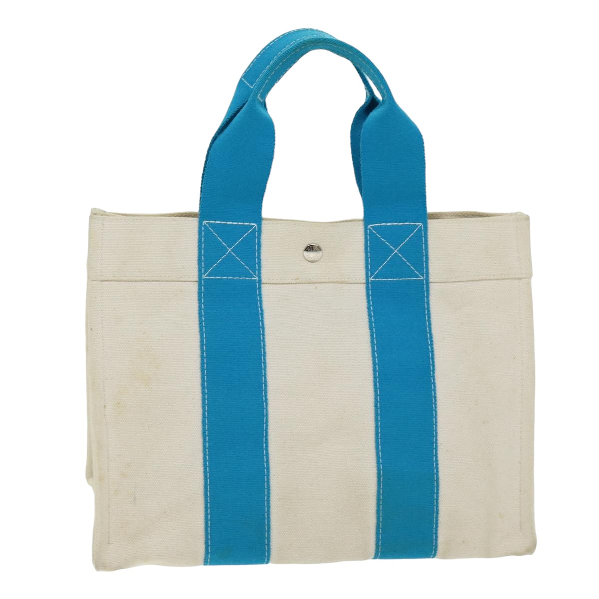 HERMES Bora Bora PM Tote Bag Canvas Light Blue White Auth bs14840