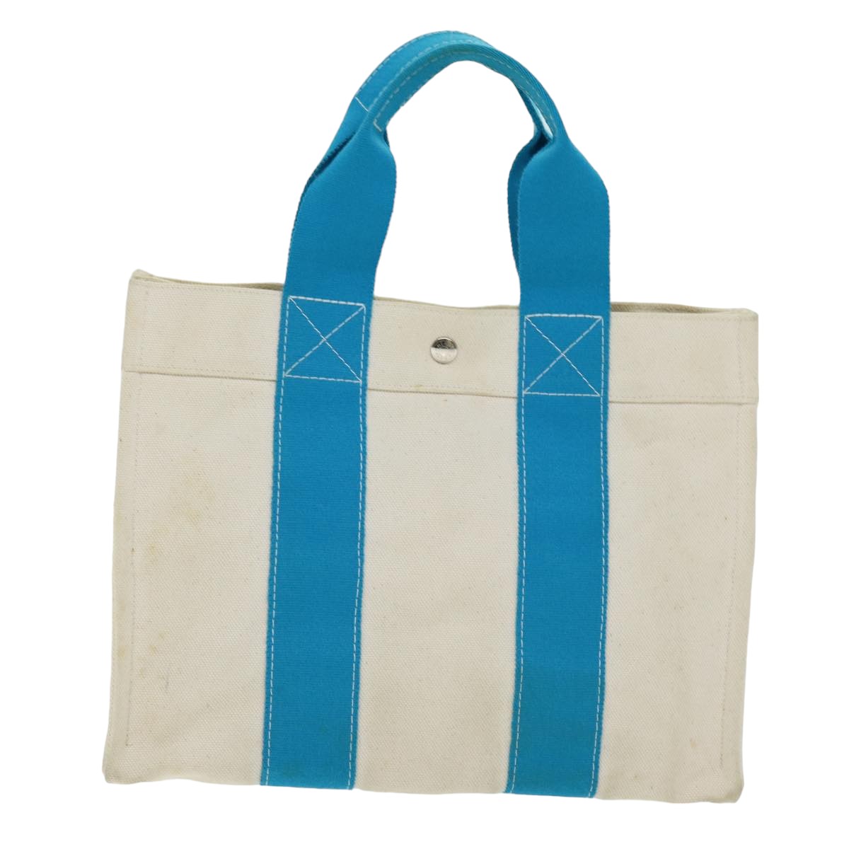 HERMES Bora Bora PM Tote Bag Canvas Light Blue White Auth bs14840