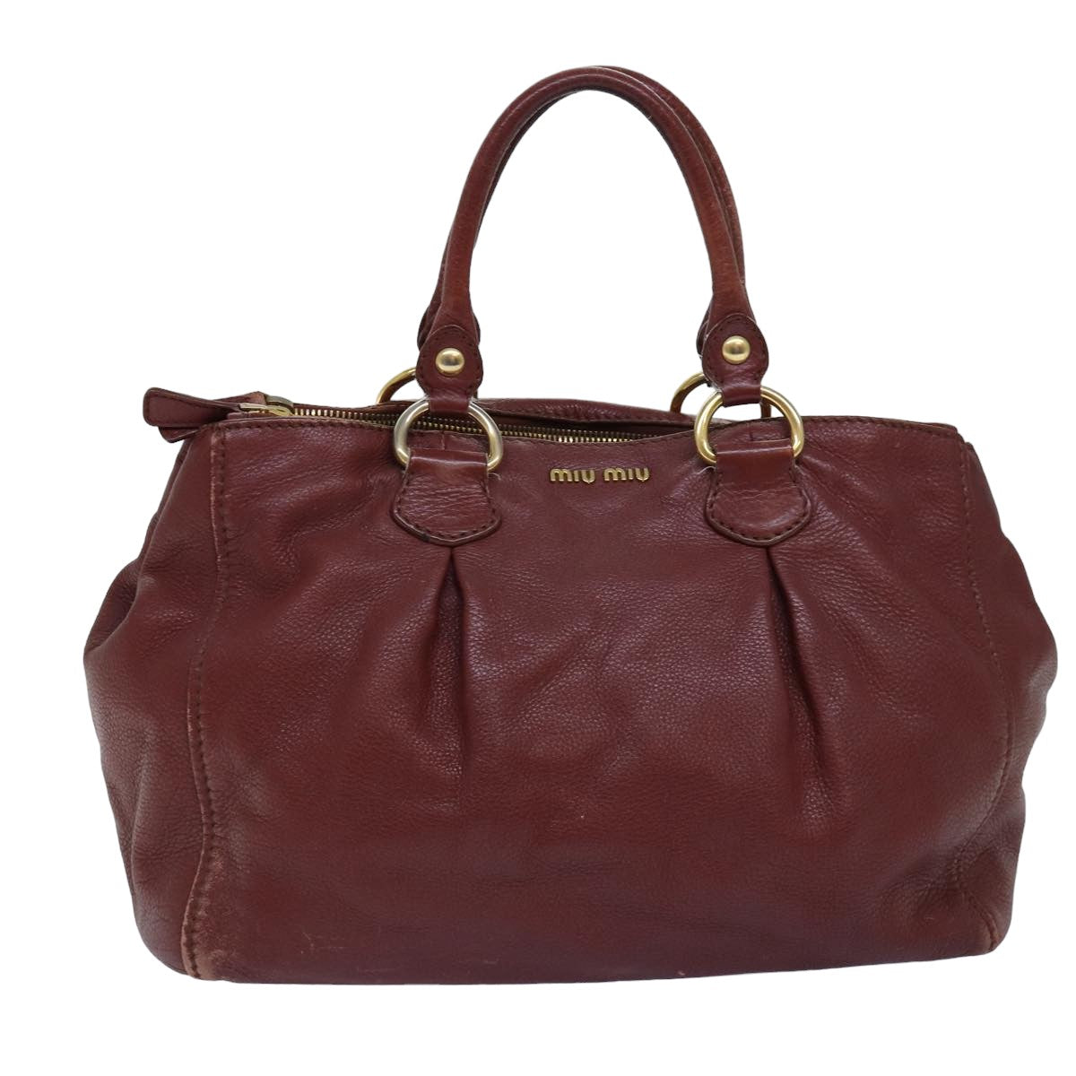 Miu Miu Hand Bag Leather Bordeaux Auth bs14847