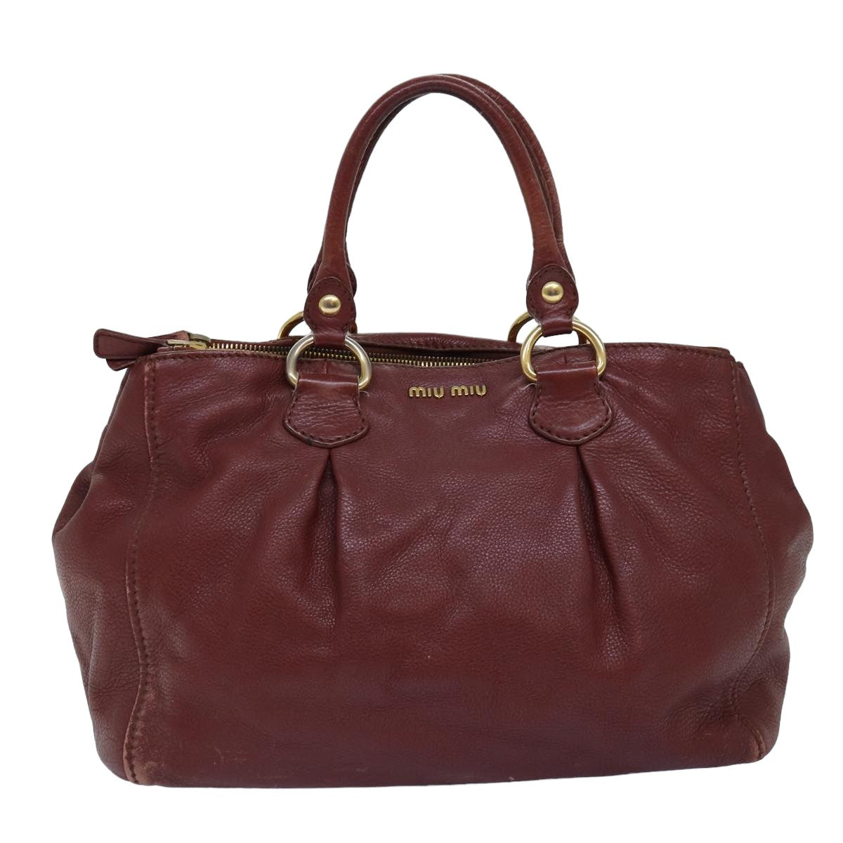 Miu Miu Hand Bag Leather Bordeaux Auth bs14847