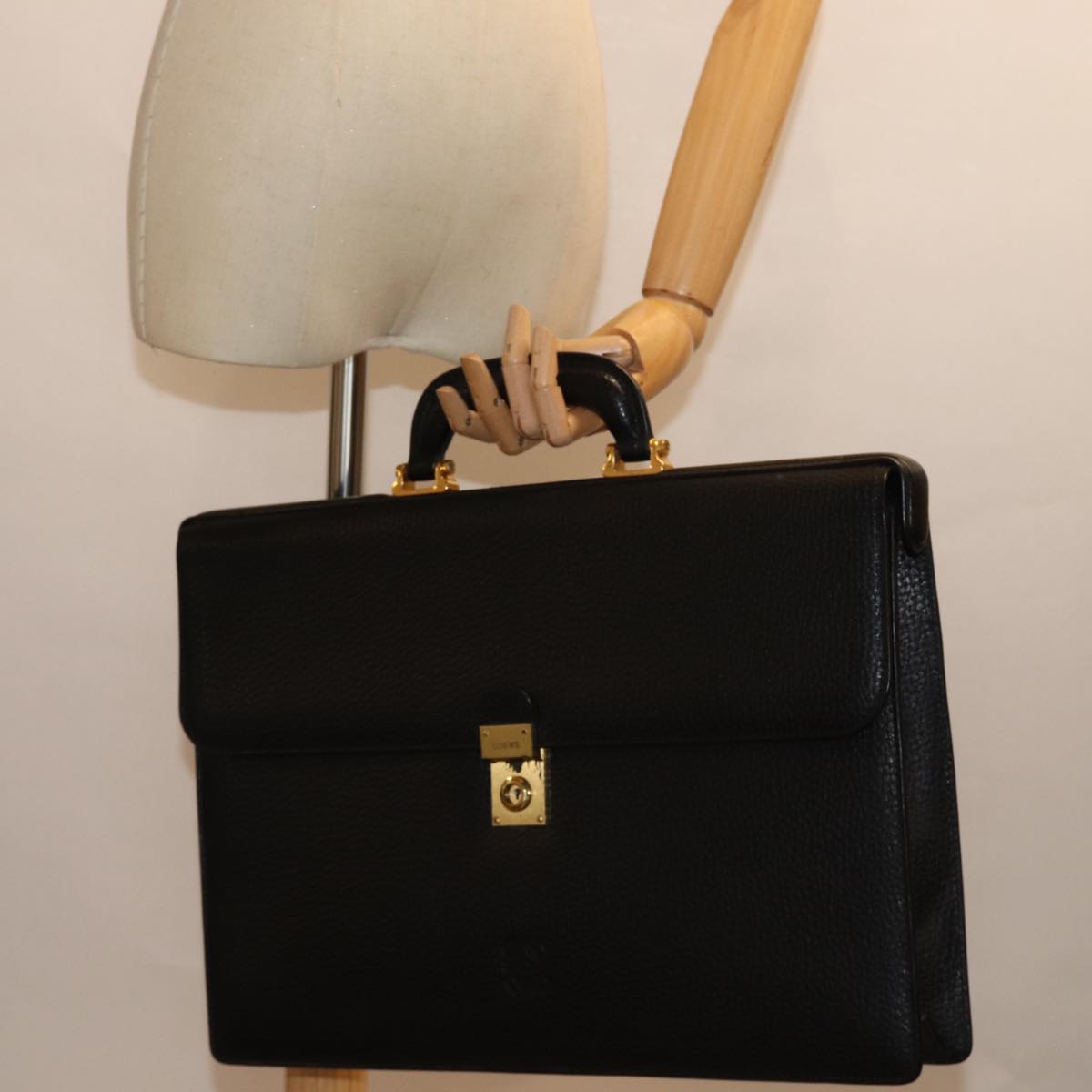 LOEWE Business Bag Leather Black Auth bs14848