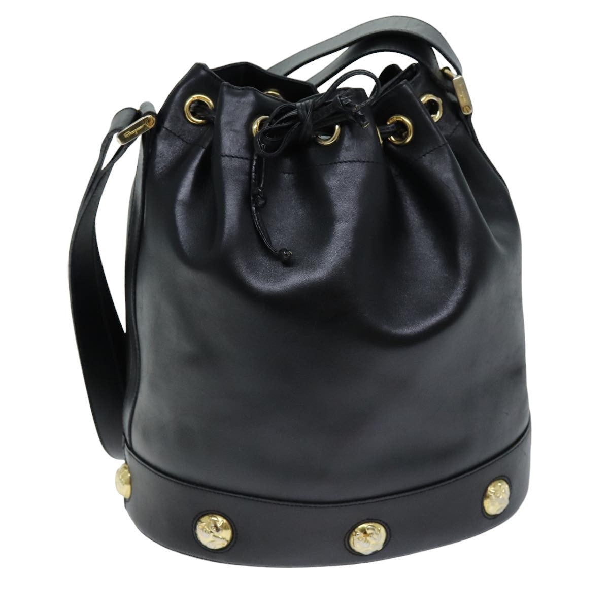 Salvatore Ferragamo Shoulder Bag Leather Black Auth bs14855