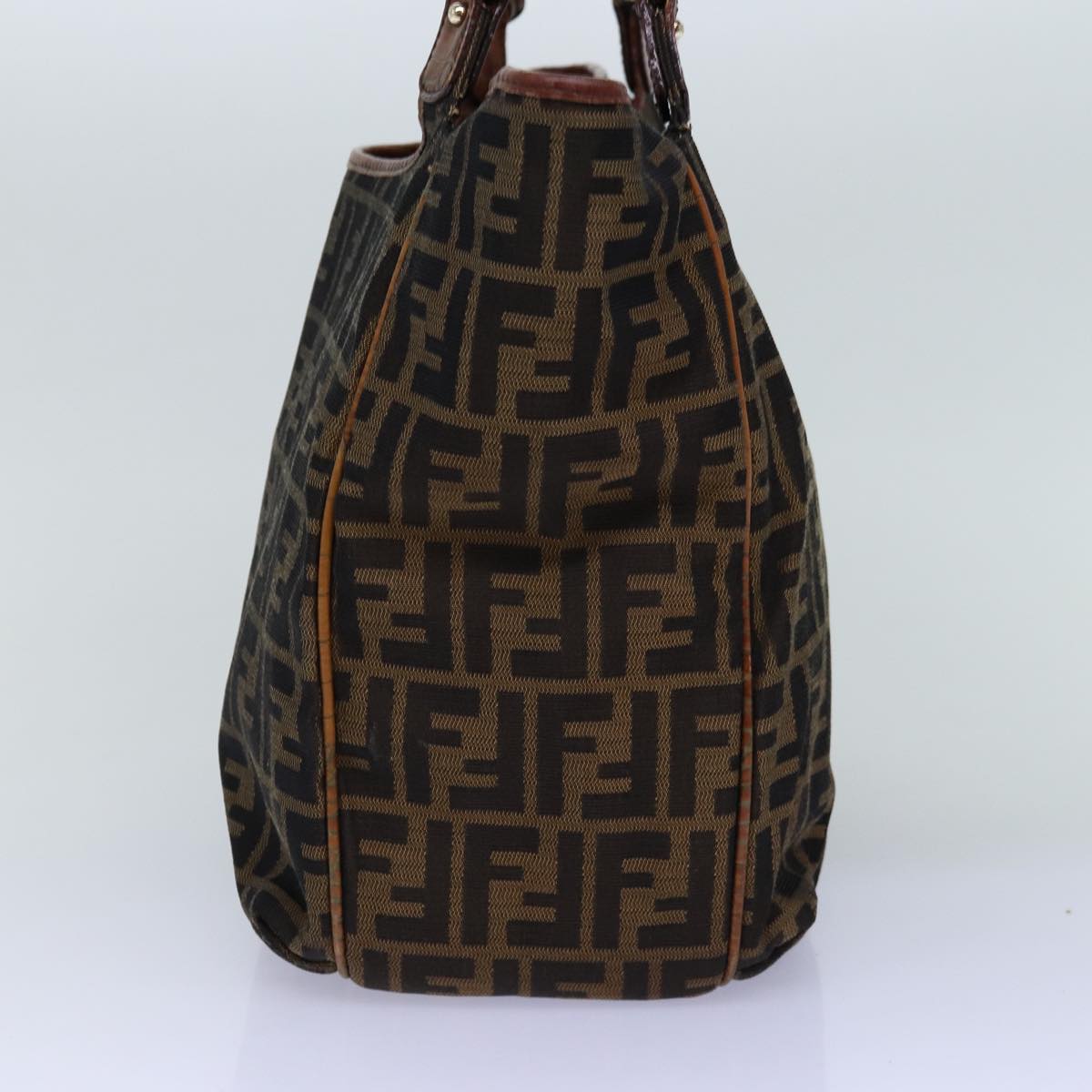 FENDI Zucca Canvas Tote Bag Black Brown Auth bs14857