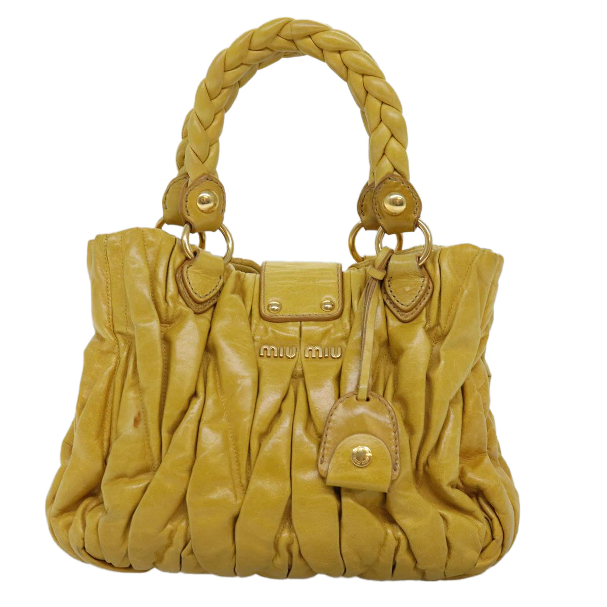 Miu Miu Matelasse Hand Bag Leather 2way Brown Auth bs14859