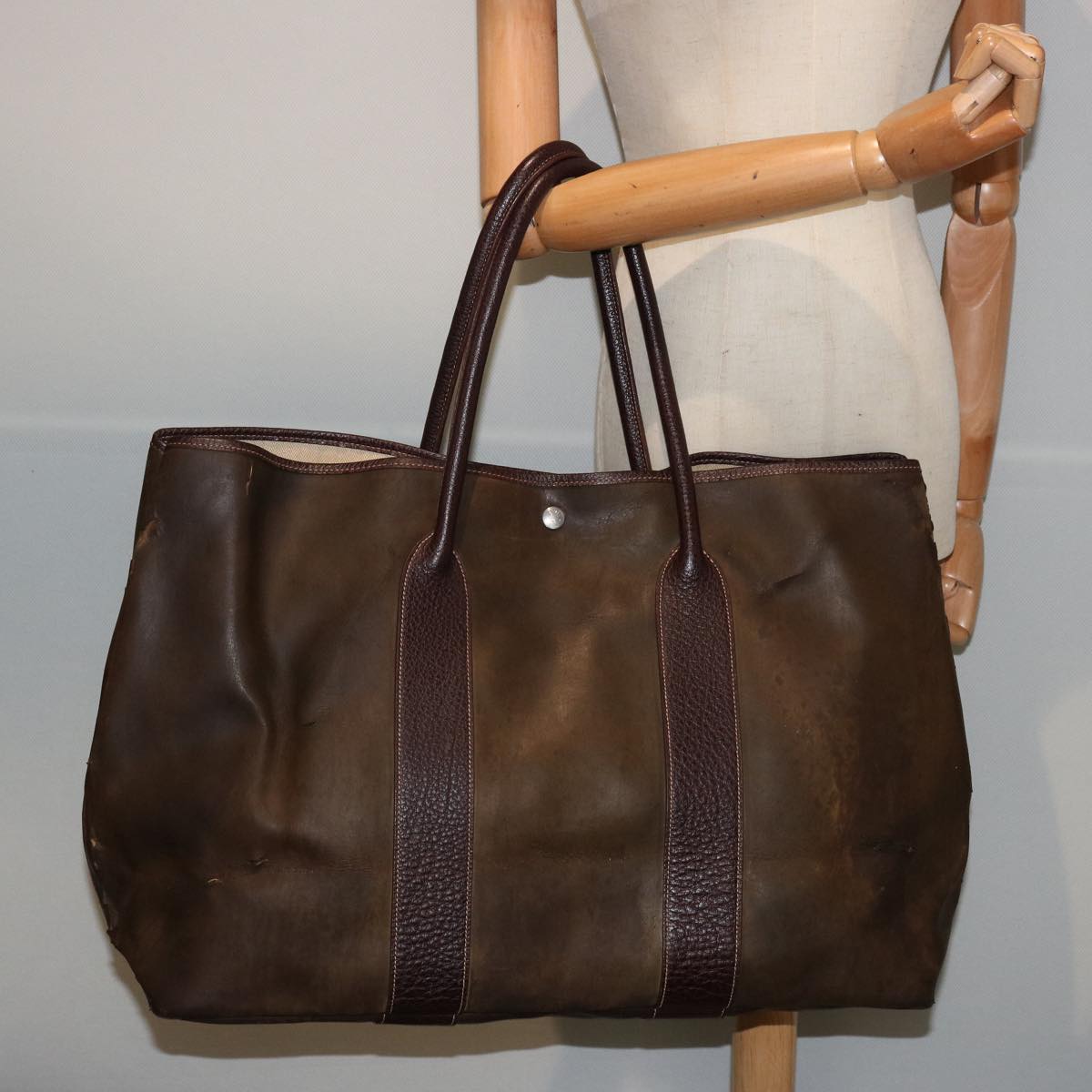 HERMES Garden Party GM Tote Bag Leather Amazonia Brown Auth bs14861