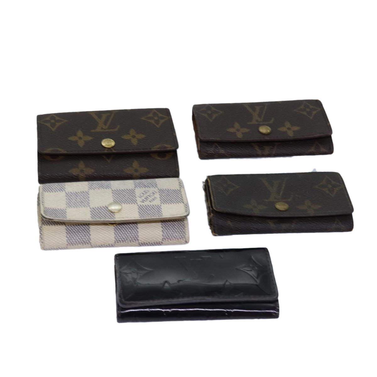 LOUIS VUITTON Monogram Vernis Damier Azur Key Case 5Set Amarante LV Auth bs14872