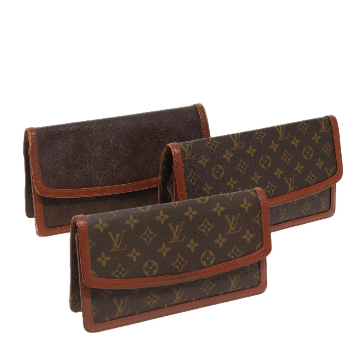 LOUIS VUITTON Monogram Clutch Bag 3Set LV Auth bs14873