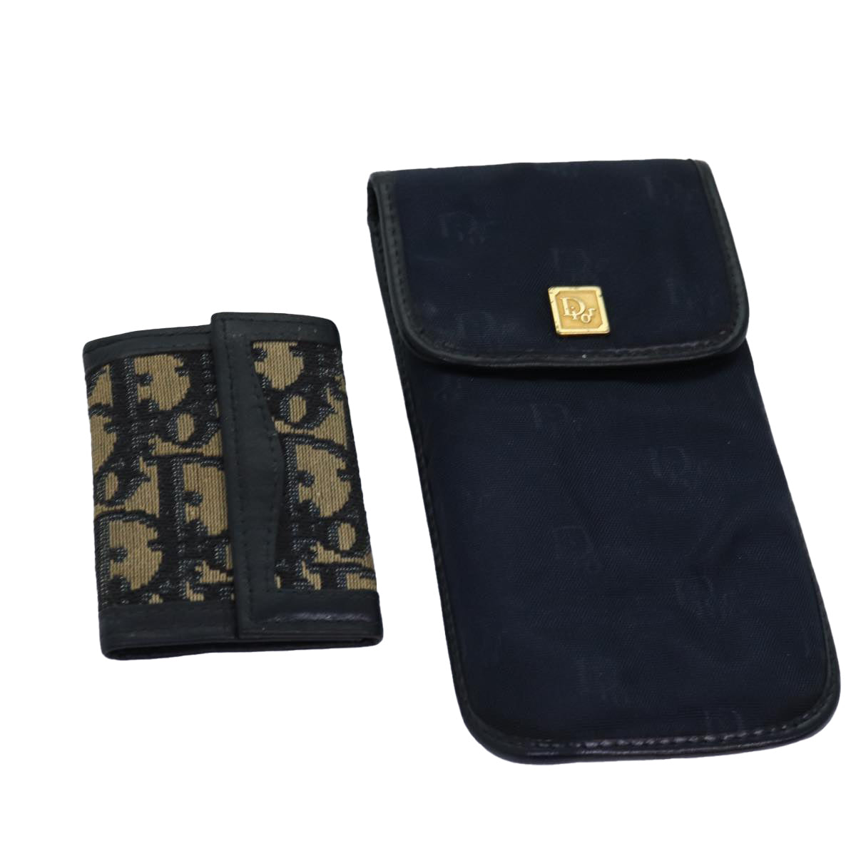 Christian Dior Trotter Canvas Key Case Pen Case 2Set Navy Auth bs14877