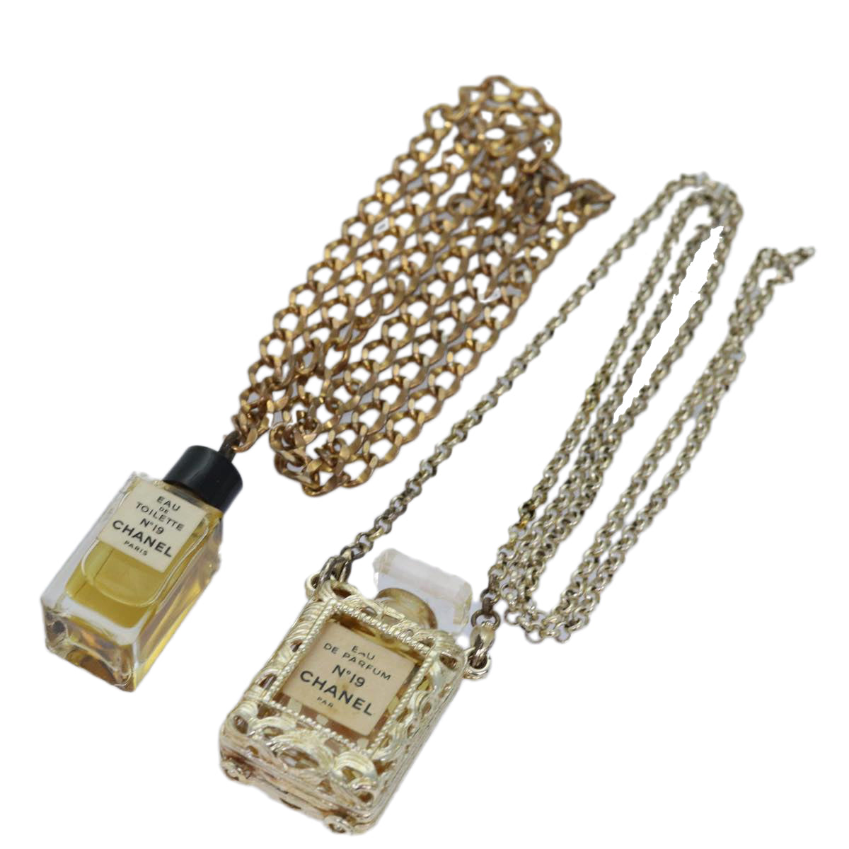 CHANEL Chain Perfume 2Set Gold Silver CC Auth bs14879