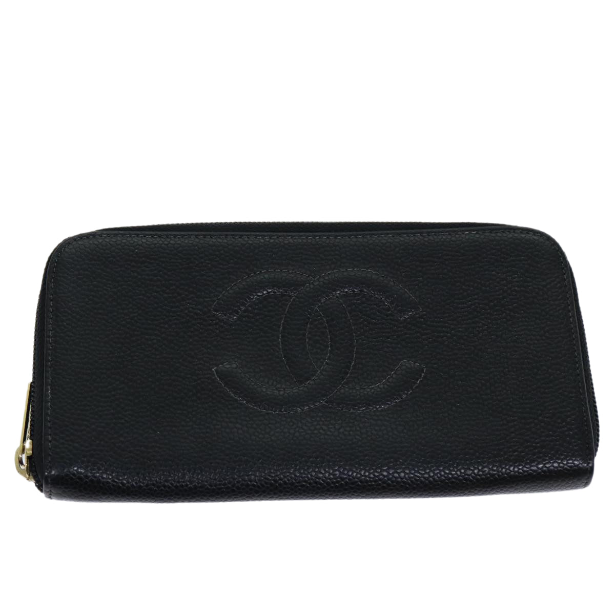 CHANEL COCO Mark Wallet Caviar Skin Black CC Auth bs14885