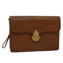 Burberrys Clutch Bag Leather Brown Auth bs14900-1