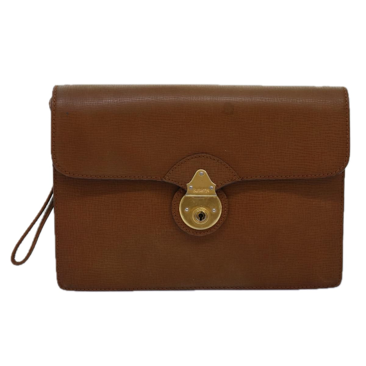 Burberrys Clutch Bag Leather Brown Auth bs14900