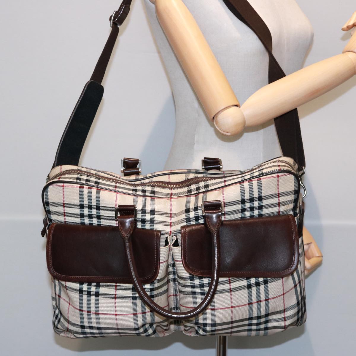 BURBERRY Nova Check Hand Bag Canvas Beige Brown Auth bs14904