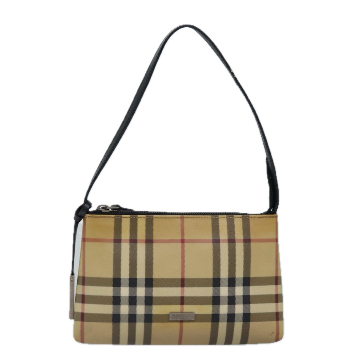 BURBERRY Nova Check Hand Bag Coated Canvas Beige Auth bs14905