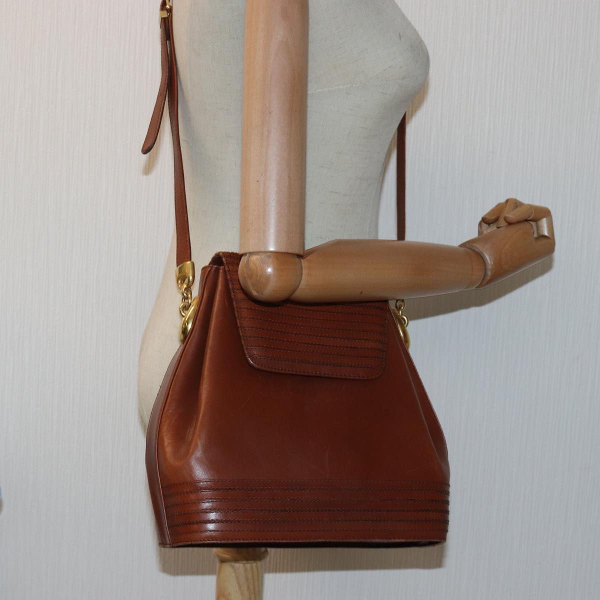 BALENCIAGA Shoulder Bag Leather Brown Auth bs14908