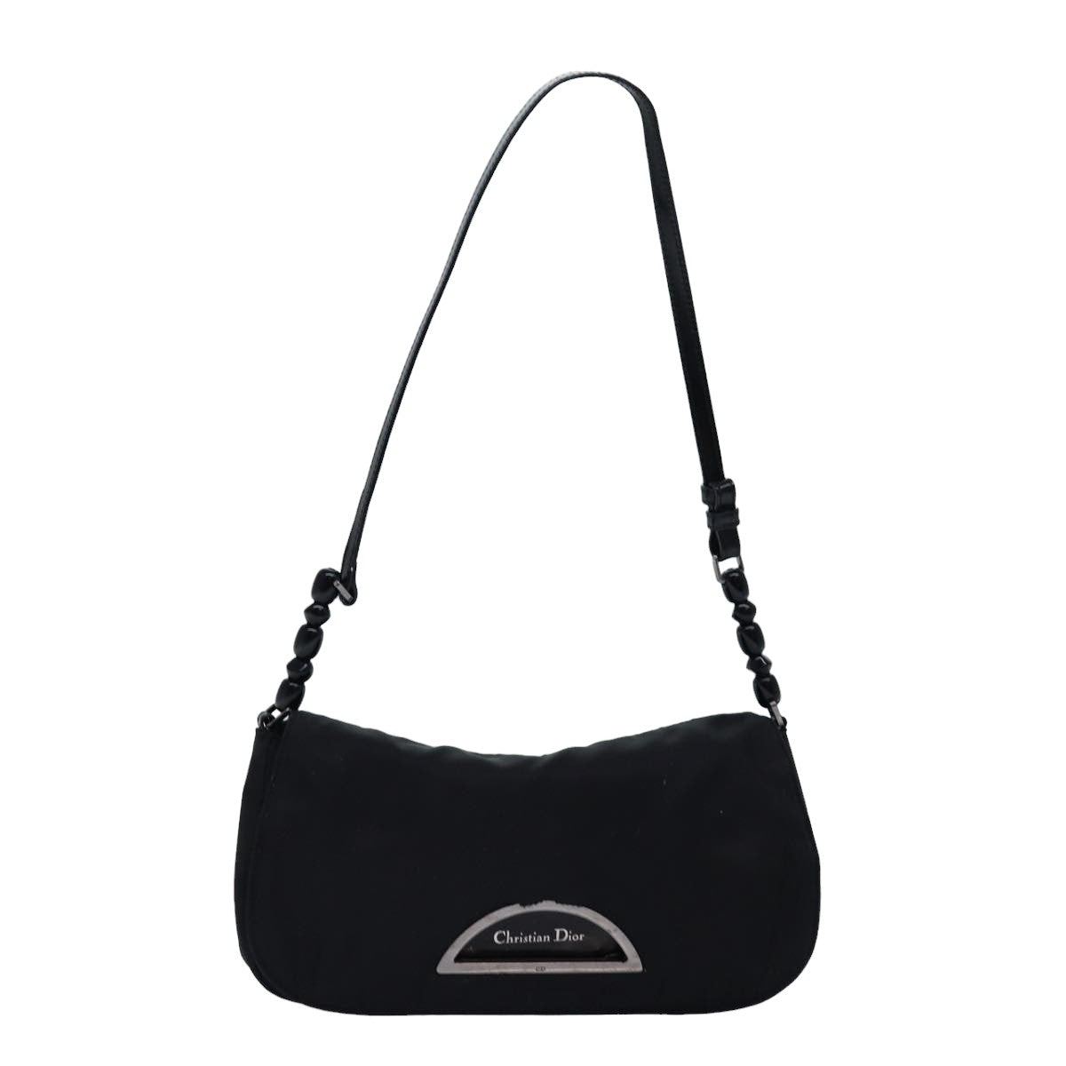 Christian Dior Maris Pearl Shoulder Bag Nylon Black Auth bs14912