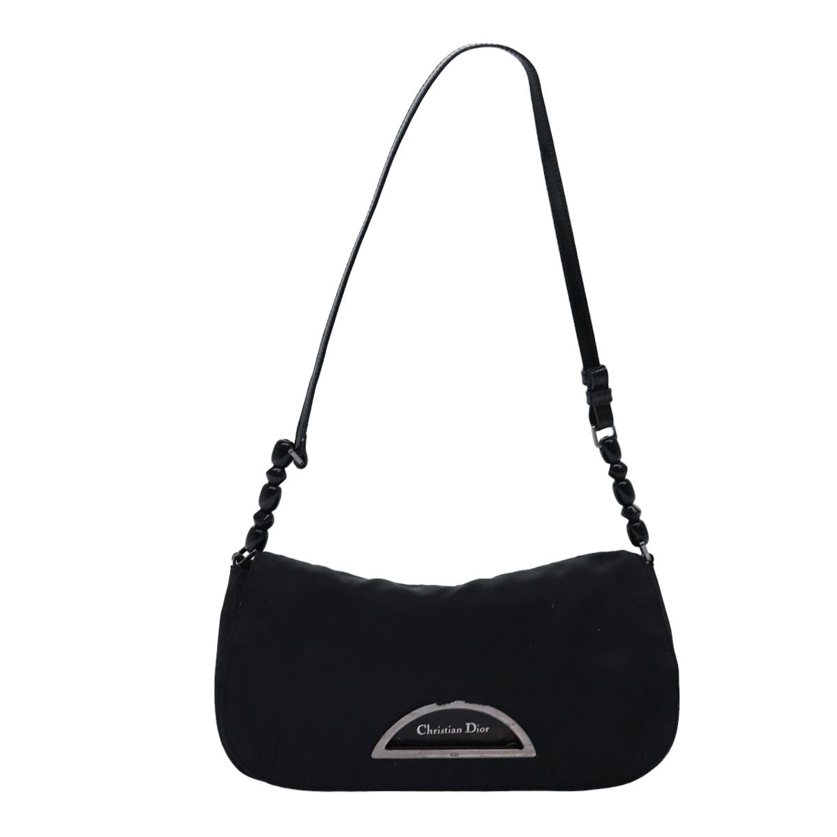 Christian Dior Maris Pearl Shoulder Bag Nylon Black Auth bs14912