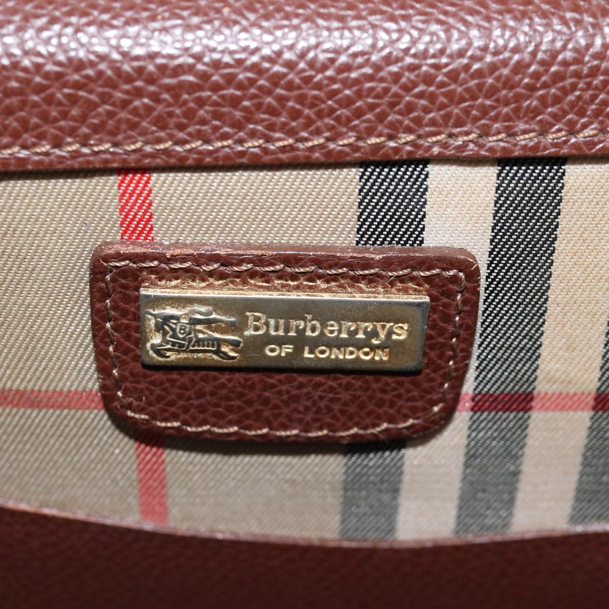 Burberrys Hand Bag Leather Brown Auth bs14914