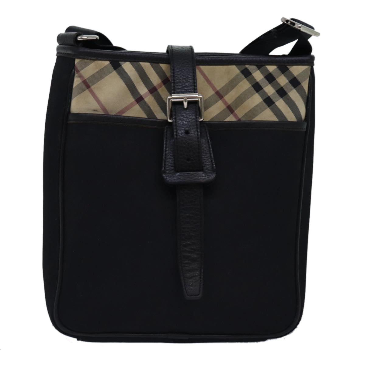 BURBERRY Nova Check Shoulder Bag Nylon Beige Black Auth bs14923