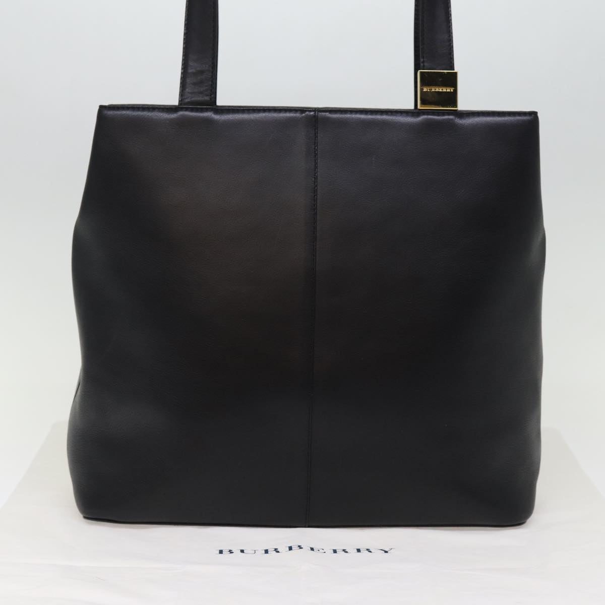 BURBERRY Tote Bag Leather Black Auth bs14933