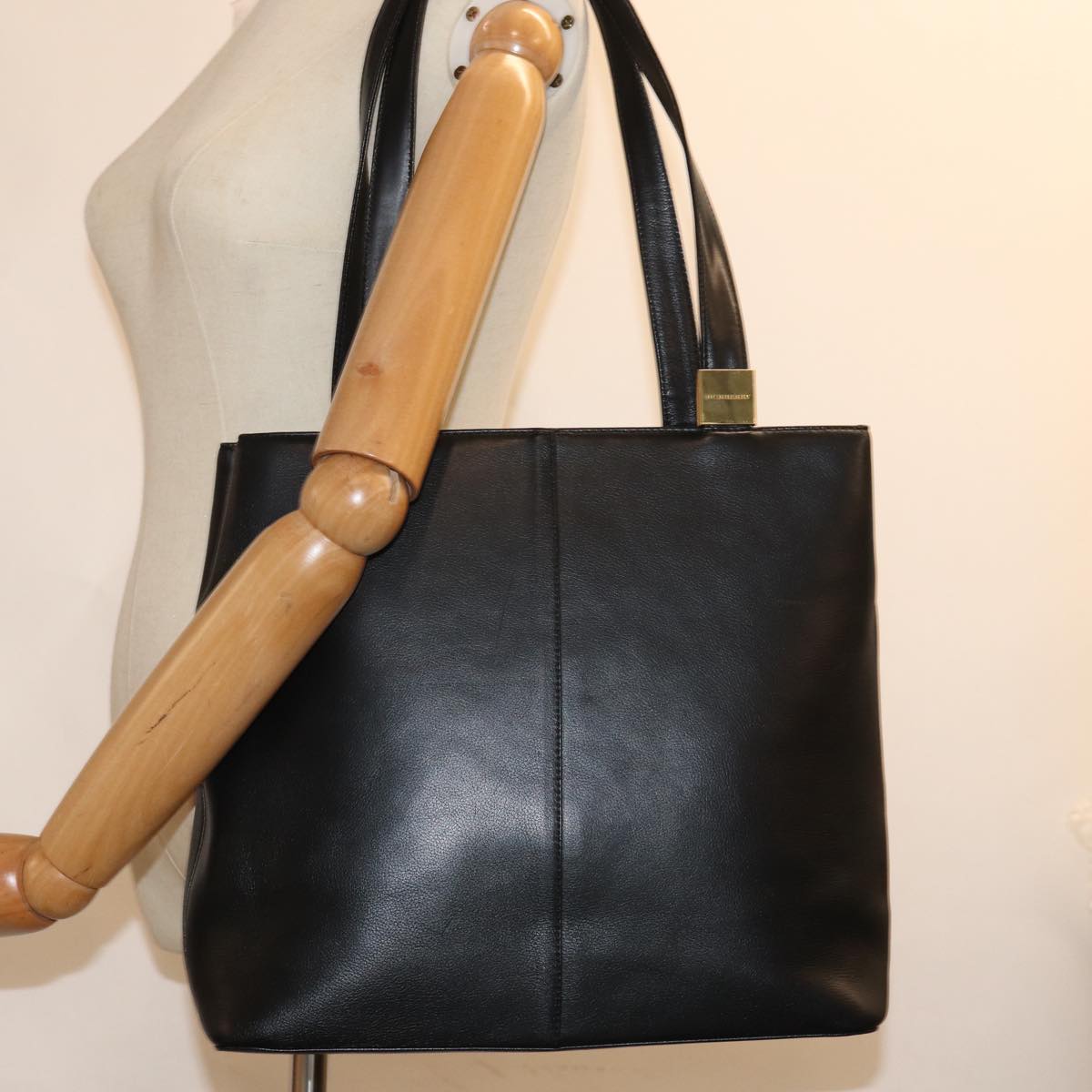 BURBERRY Tote Bag Leather Black Auth bs14933