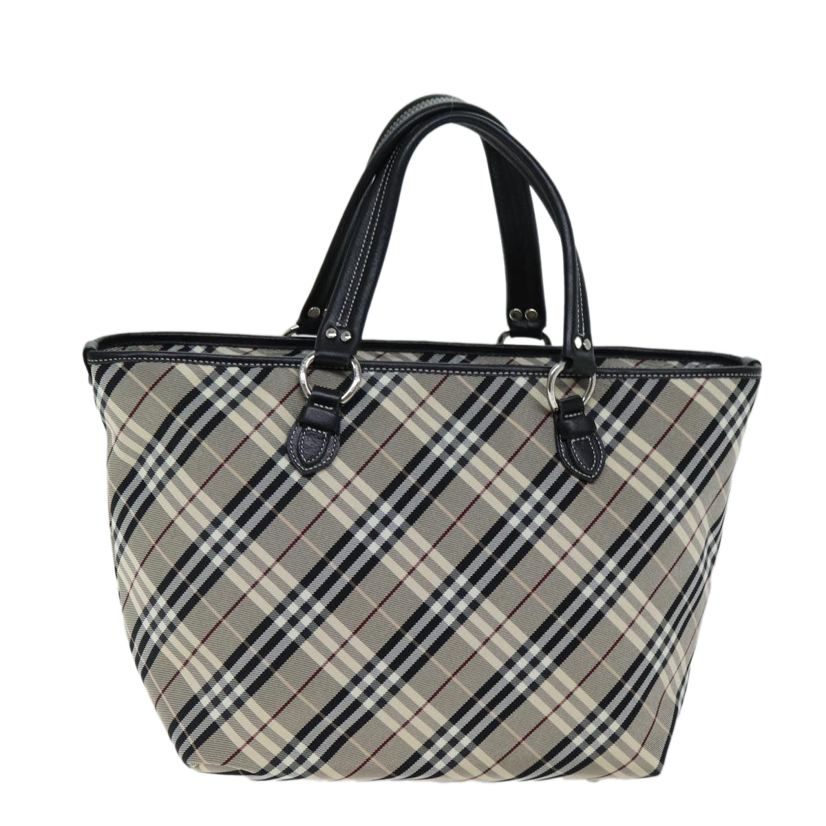 BURBERRY Nova Check Blue Label Tote Bag Canvas Beige Black Auth bs14934 - 0