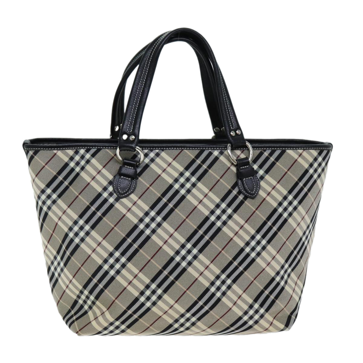 BURBERRY Nova Check Blue Label Tote Bag Canvas Beige Black Auth bs14934