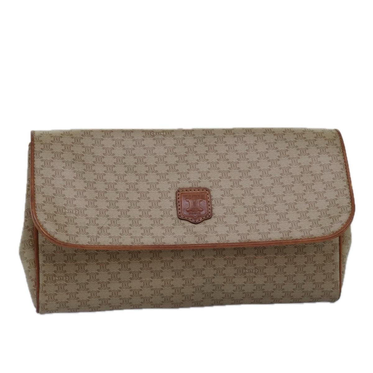 CELINE Macadam Canvas Clutch Bag Beige Auth bs14940