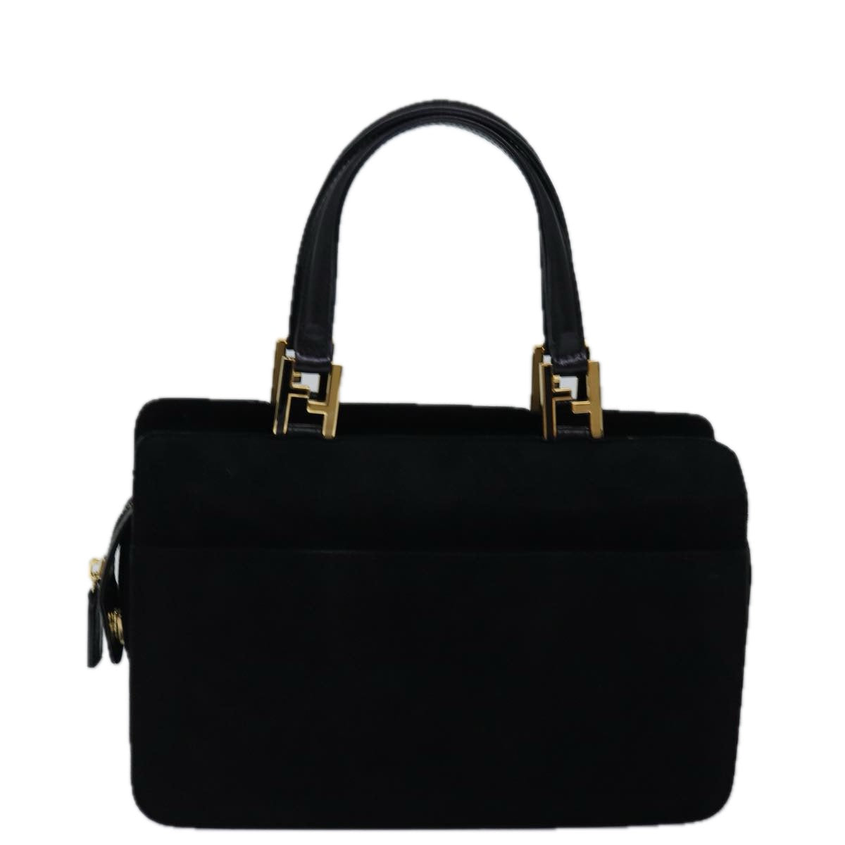 FENDI Hand Bag Suede Black Auth bs14949