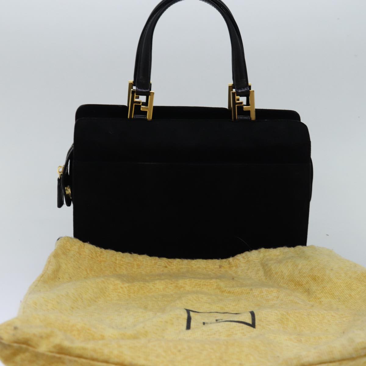 FENDI Hand Bag Suede Black Auth bs14949