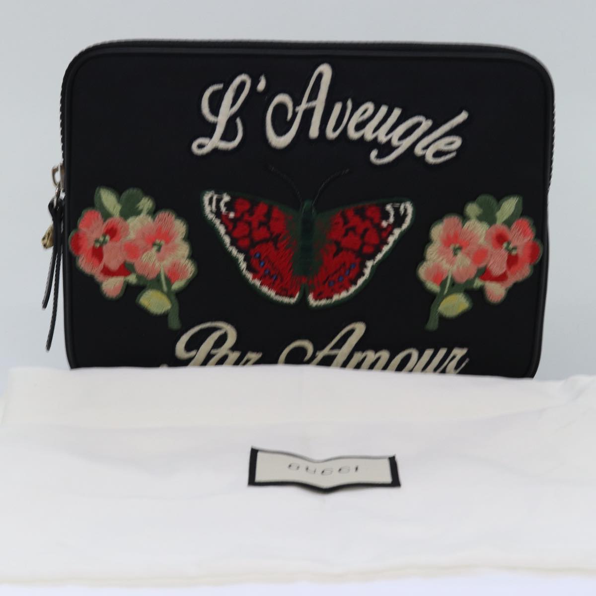 GUCCI Clutch Bag Canvas Black 473883 Auth bs14950