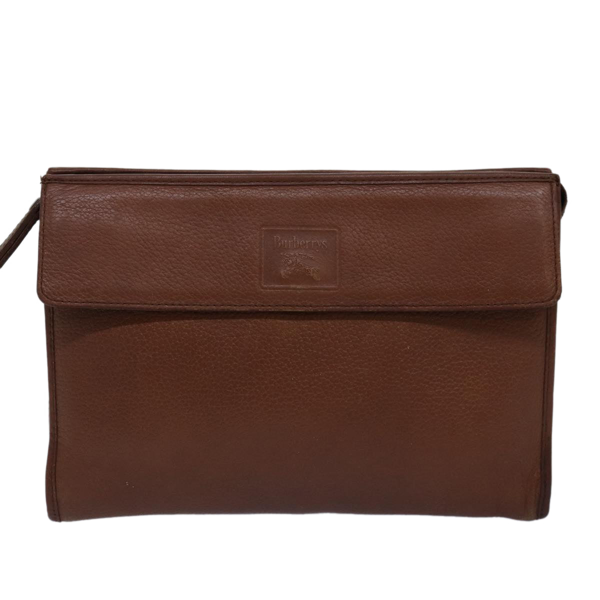 Burberrys Clutch Bag Leather Brown Auth bs14953