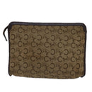 CELINE C Macadam Canvas Clutch Bag Beige Auth bs14954-2