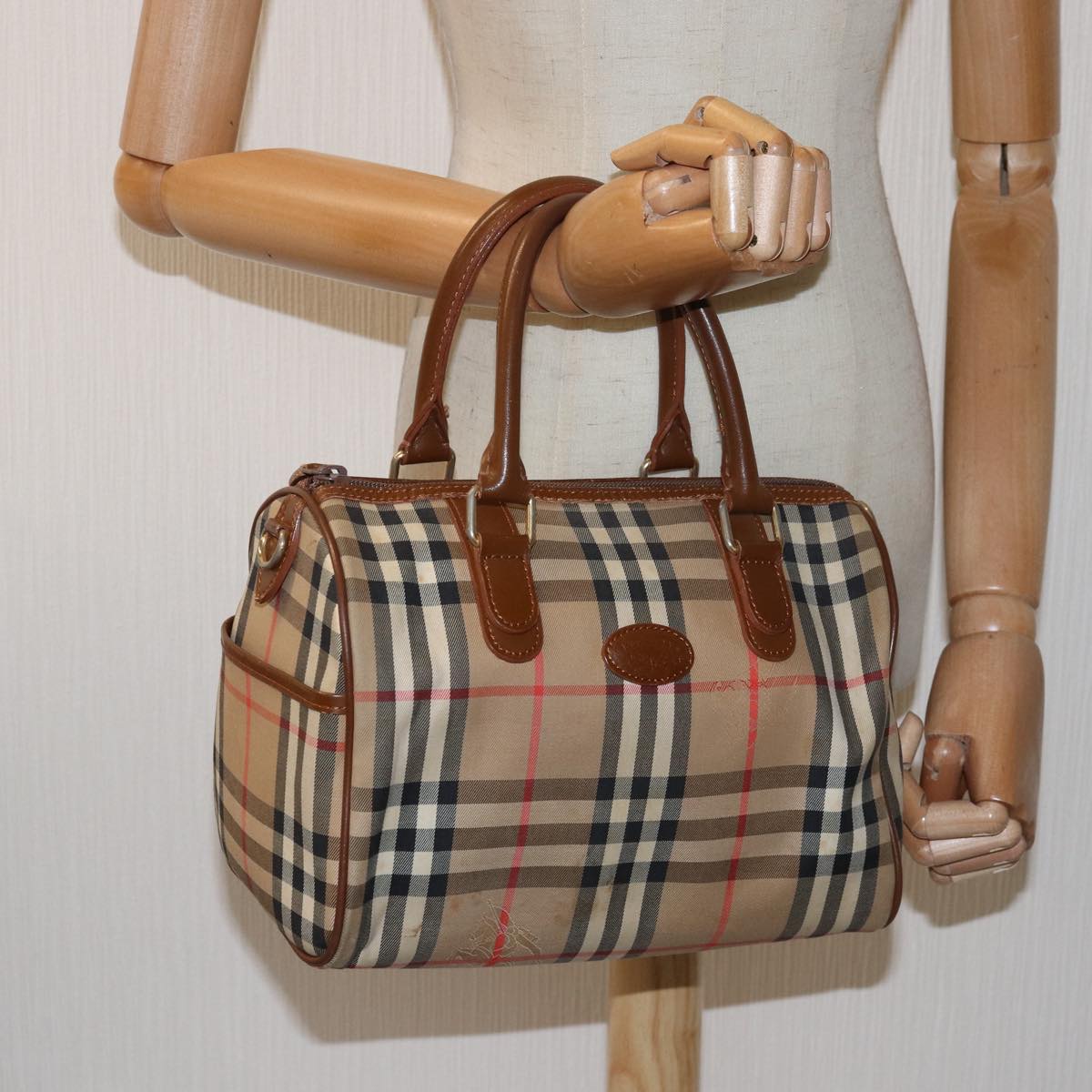 Burberrys Nova Check Hand Bag Canvas Beige Auth bs14956