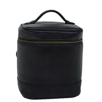 CHANEL Bicolole Vanity Cosmetic Pouch Leather Black CC Auth bs14966