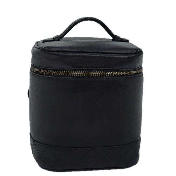 CHANEL Bicolole Vanity Cosmetic Pouch Leather Black CC Auth bs14966