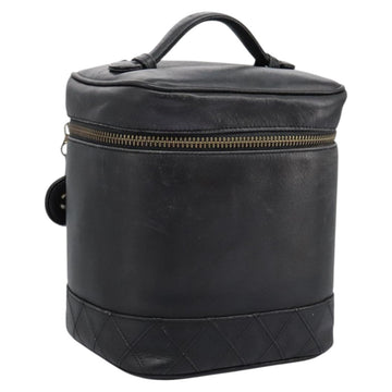 CHANEL Bicolole Vanity Cosmetic Pouch Leather Black CC Auth bs14966