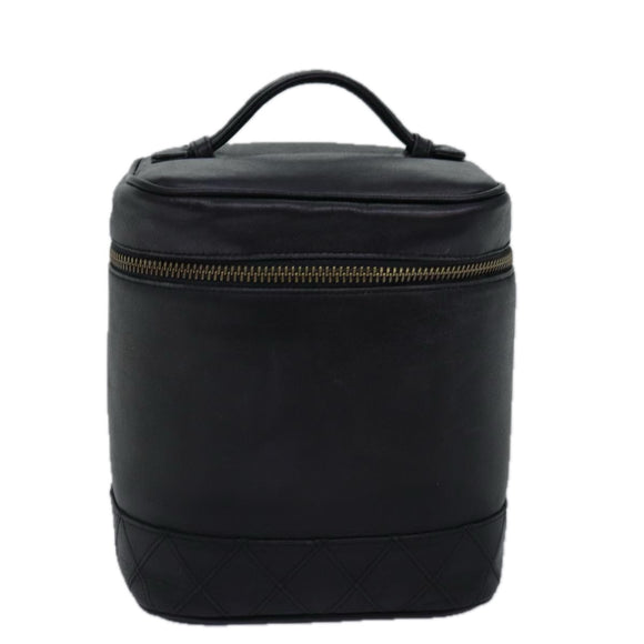 CHANEL Bicolole Vanity Cosmetic Pouch Leather Black CC Auth bs14966