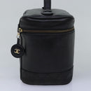 CHANEL Bicolole Vanity Cosmetic Pouch Leather Black CC Auth bs14966-3