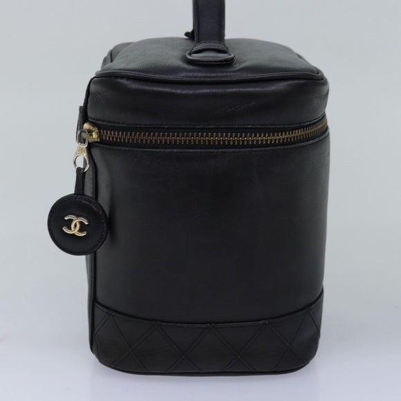 CHANEL Bicolole Vanity Cosmetic Pouch Leather Black CC Auth bs14966